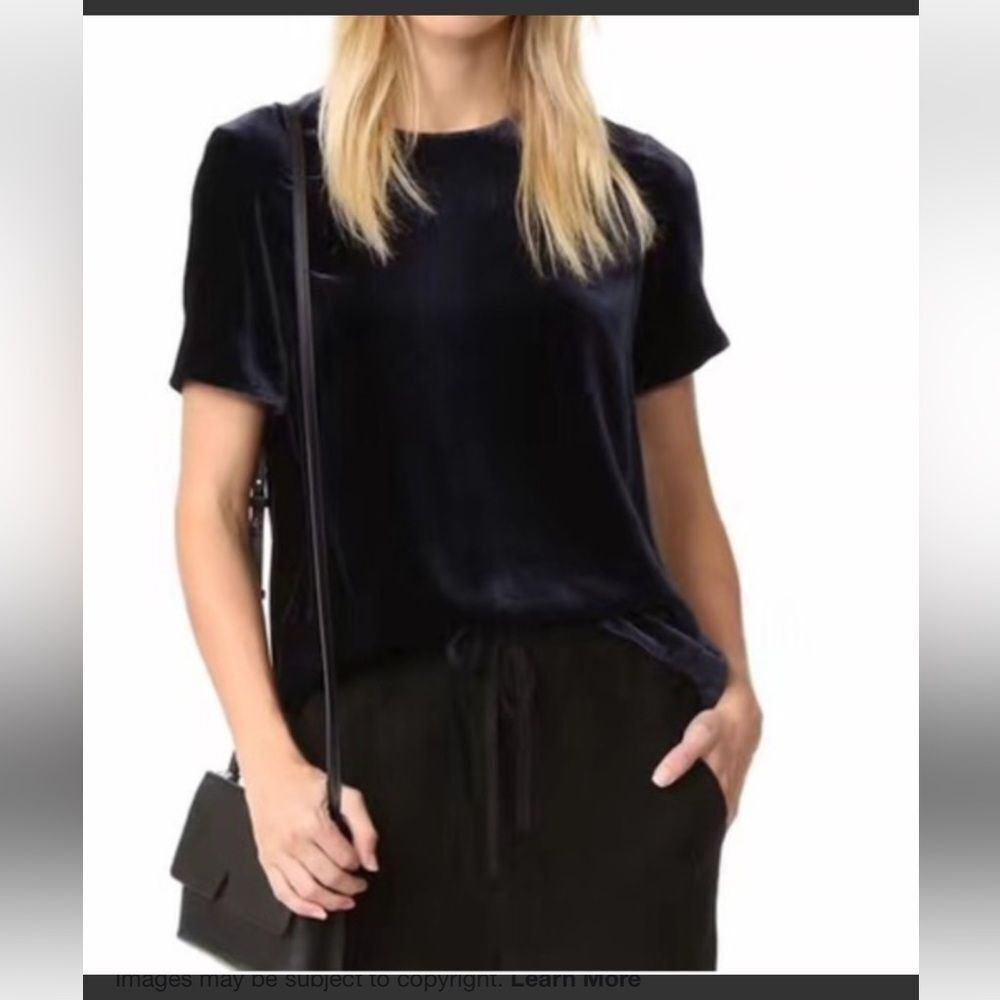 Vince Boxy Velvet Silk Navy Blue Blouse Top - Sz S